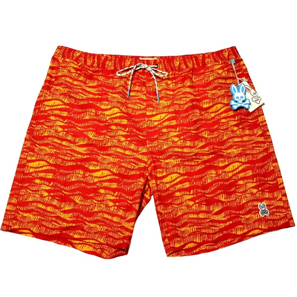 Psycho Bunny Foley Mens XXXL Neon Red Patterned Swim Trunks